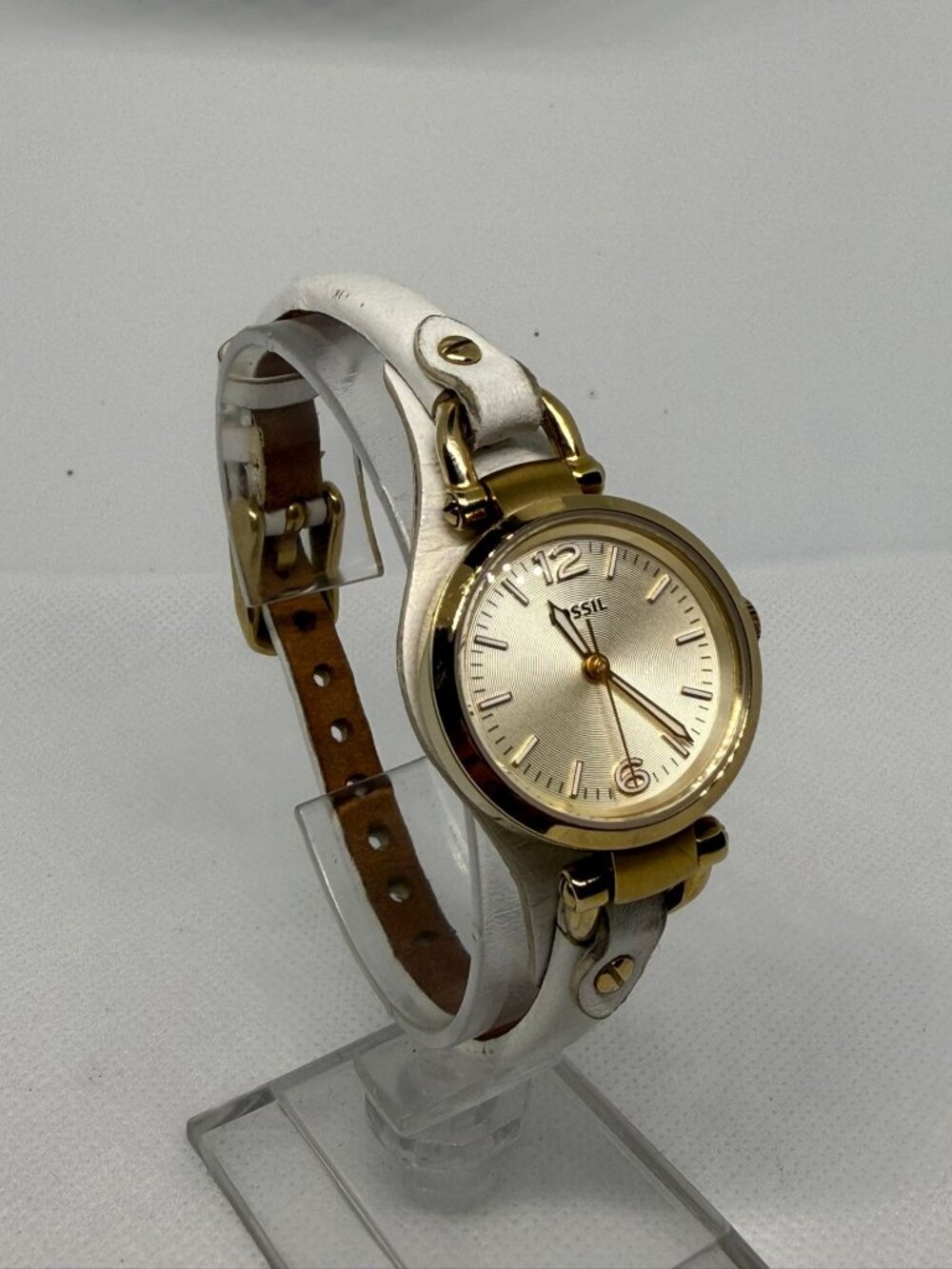 Fossil Georgia Women Gold-Tone Stainless Steel Watch White Leather Strap ES3266 - Picture 8 of 11